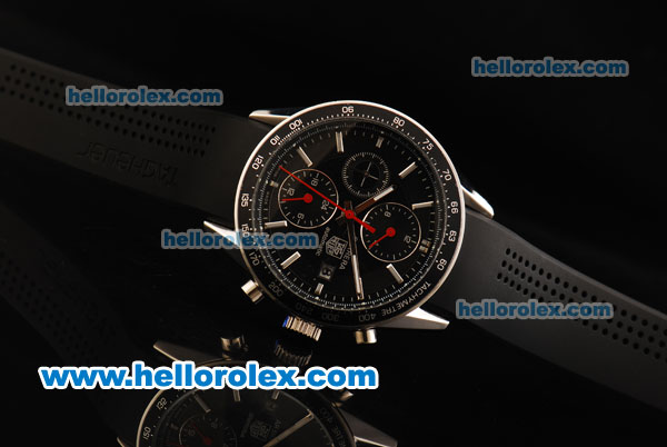 Tag Heuer Carrera Chronograph Automatic Movement with Black Dial and Bezel-Rubber Strap - Click Image to Close